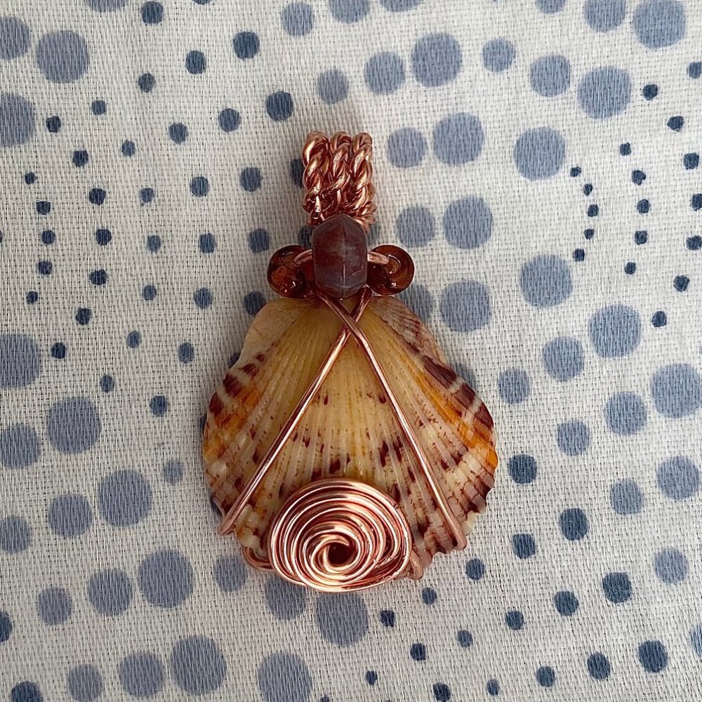 Wire Wrapped Scallop Seashell Pendant